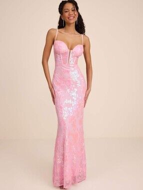 Lulus Pink Sequin Floral Maxi Dress | Size XS | NWT